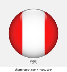 Peru flag in circle shape. Transparent,glossy,glass button
