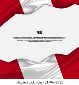 Peru flag design. Waving Peru flag made of satin or silk fabric. Vector Illustration.