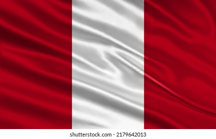 Diseño de la bandera de Perú. Bandera del Perú ondeando satén o tela de seda. Ilustración vectorial.