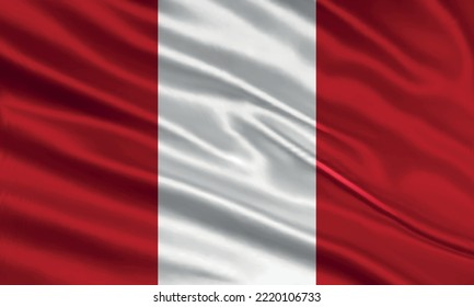 Peru flag design. Waving Peru flag made of satin or silk fabric. Vector Illustration.
