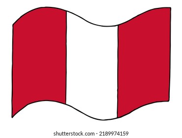 Peru flag in doodle style. Freehand drawing. Hand Drawn.
