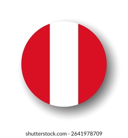 Peru flag - flat vector circle icon or badge with dropped shadow.