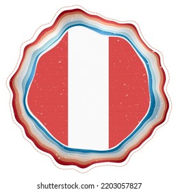 Peru flag in frame. Badge of the country. Layered circular sign around Peru flag. Captivating vector illustration.