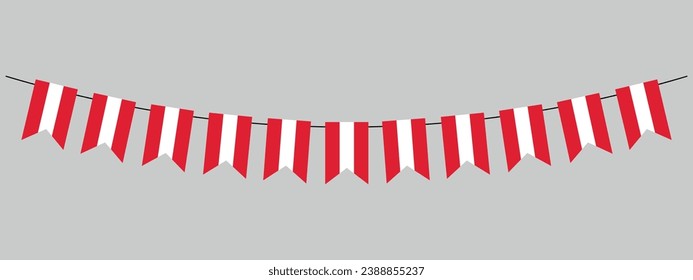 Mariscos de bandera peruana, colgantes en una cuerda para fiesta, elemento decorativo vectorial peruano para festival, celebración nacional