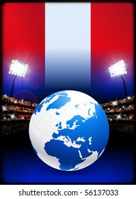 Bandera de Perú con glóbulo de fondo estadio Ilustración original
