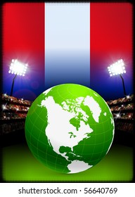 Peru Flag with Globe on Stadium Background Original Illustration