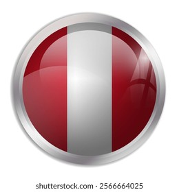 Peru flag - glossy circle button displays a colorful flag representing a country cultural identity and heritage. The essence of national pride and unity.