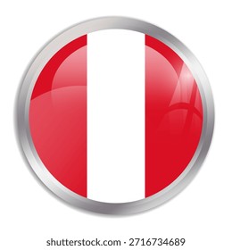 Peru flag - glossy circle button in metal frame displays a colorful flag of a country cultural identity and heritage. The essence of national pride and unity.