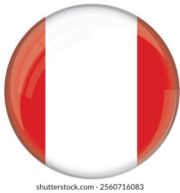 Peru flag with glossy rounded button for football team and national emblem