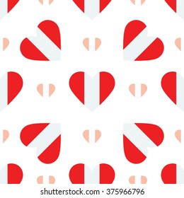 Peru flag heart seamless pattern. Patriotic Peru flag background. Country flag in the shape of heart. Vector seamless pattern.
