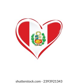 Peru flag with a heart shape, isolated on a white background for Peru Independence Day. Vector illustration.