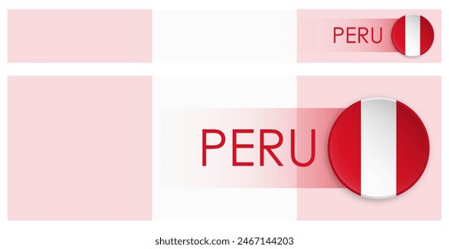 Peru flag horizontal web banner in modern neomorphism style. Webpage Peruvian country header button for mobile application or internet site. Vector