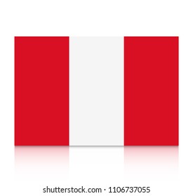 Peru flag icon with reflection isolated on white background.