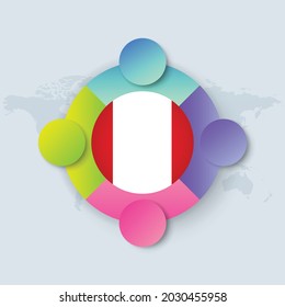 Peru Flag with Infographic Design isolated on World map. Vector illustration.