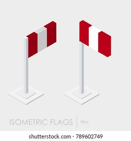 Estilo isométrico de bandera de Perú, estilo 3D, diferentes vistas. 100% de edición