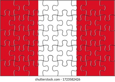 Puzzle de la bandera peruana. Ilustración vectorial. 40 rompecabezas.
