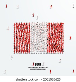 Peru Flag. A large group of people form to create the shape of the Peru flag. Vector Illustration.