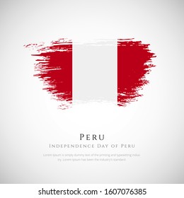 Peru flag made in brush stroke background. Independence day of Peru. Creative Peru national country flag icon. Abstract painted grunge style brush flag background.