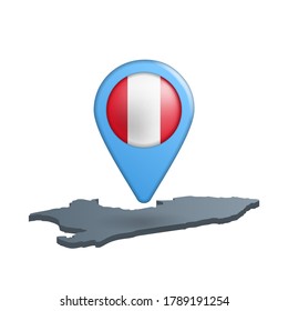 Peru flag map pin on white