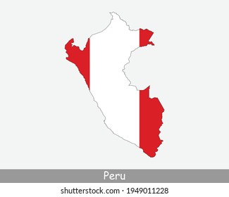 Peru Flag Map. Map of the Republic of Peru with the Peruvian national flag isolated on a white background. Vector Illustration.