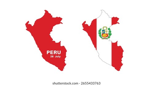  peru flag and map set. peru flag in official colors and proportions., map