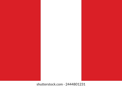 Bandera de Perú oficial aislada sobre fondo blanco. Ilustración vectorial. 