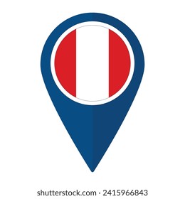 Peru flag on map pinpoint icon isolated. Flag of Peru