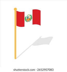 Bandera de Perú en el poste con efecto de sombra realista