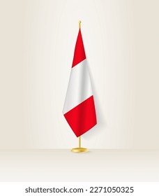 Peru flag on a flag stand. Vector illustration.