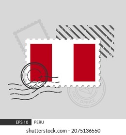 Peru flag postage stamp. Isolated vector illustration on grey post stamp background and specify is vector eps10.