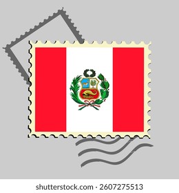 Peru flag postage stamp. Isolated vector illustration on grey post stamp background
