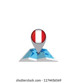 Peru Flag Round Pin Icon on map. Vector icon