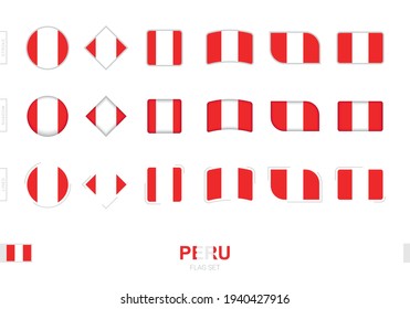 Peru Flag Set, einfache Flaggen von Peru mit drei verschiedenen Effekten. Vektorgrafik.