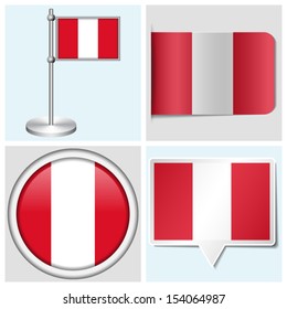 Peru flag - set of various sticker, button, label and flagstaff