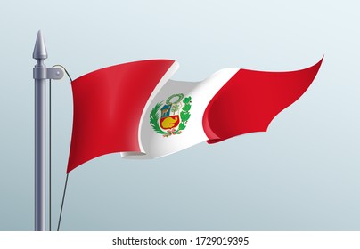 Peru flag state symbol isolated on background national banner. Greeting card National Independence Day of the Republic of Peru. Illustration banner with realistic state flag.