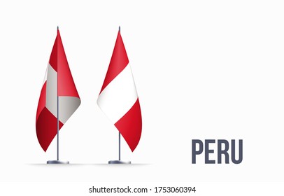 Peru flag state symbol isolated on background national banner. Greeting card National Independence Day of the Republic of Peru. Illustration banner with realistic state flag.