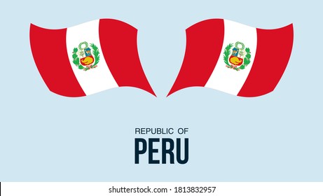 Símbolo del estado de la bandera del Perú aislado en un estandarte nacional de fondo. Tarjeta de saludo Día Nacional de la Independencia de la República del Perú. Cartel de ilustración con bandera de estado realista.