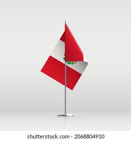 Peru flag state symbol isolated on background national banner. Greeting card National Independence Day of the Republic of Peru. Illustration banner with realistic state flag.