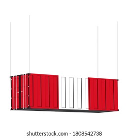 Peru flag symbol on cargo containers hang by chain, the concept import and export transport business of country.