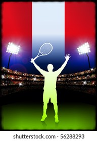 Peru Flag and Tennis Player on Stadium Background Original Illustration