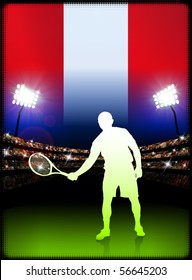 Peru Flag and Tennis Player on Stadium Background Original Illustration