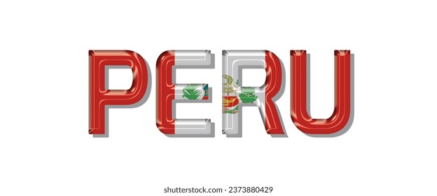 PERU flag text font, 3D PERU Font With Flag, 3D PERU Vector illustration