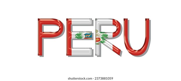 PERU flag text font, 3D PERU Font With Flag, 3D PERU Vector illustration
