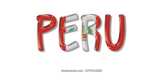 PERU flag text font, 3D PERU Font With Flag, 3D PERU Vector illustration