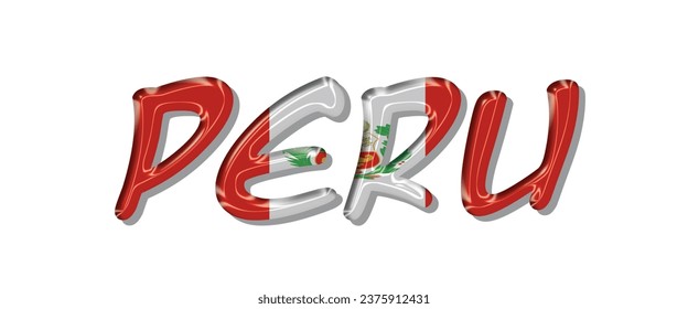 PERU flag text font, 3D PERU Font With Flag, 3D PERU Vector illustration