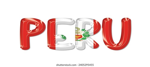 PERU flag text font, 3D Peru flag colorful background, PERU flag vector illustration