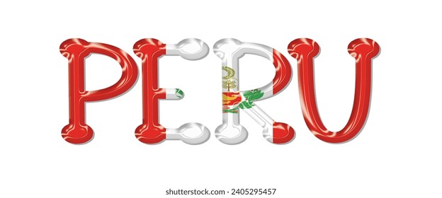 PERU flag text font, 3D Peru flag colorful background, PERU flag vector illustration