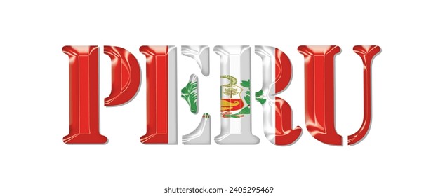 PERU flag text font, 3D Peru flag colorful background, PERU flag vector illustration