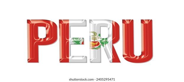 PERU flag text font, 3D Peru flag colorful background, PERU flag vector illustration