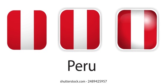 Iconos vectoriales de la bandera de Perú en forma de cuadrado redondeado